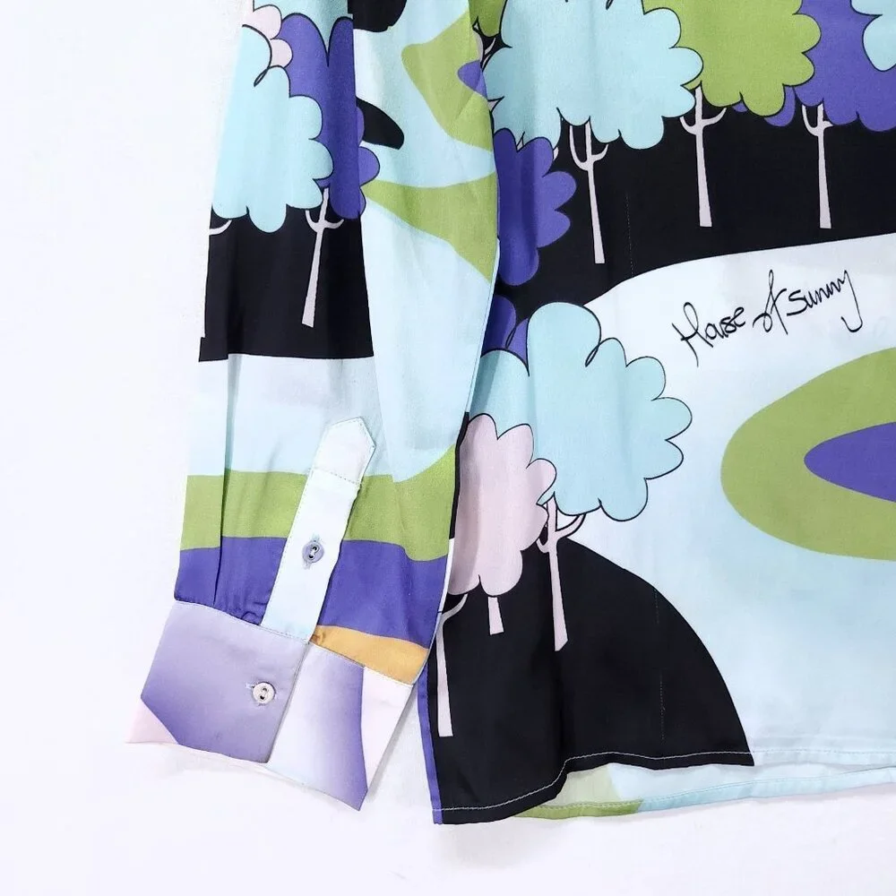 House Of Sunny Nice To Meet You Shirt Womens Size 2 Satin Graphic Button Front - Picture 8 of 15